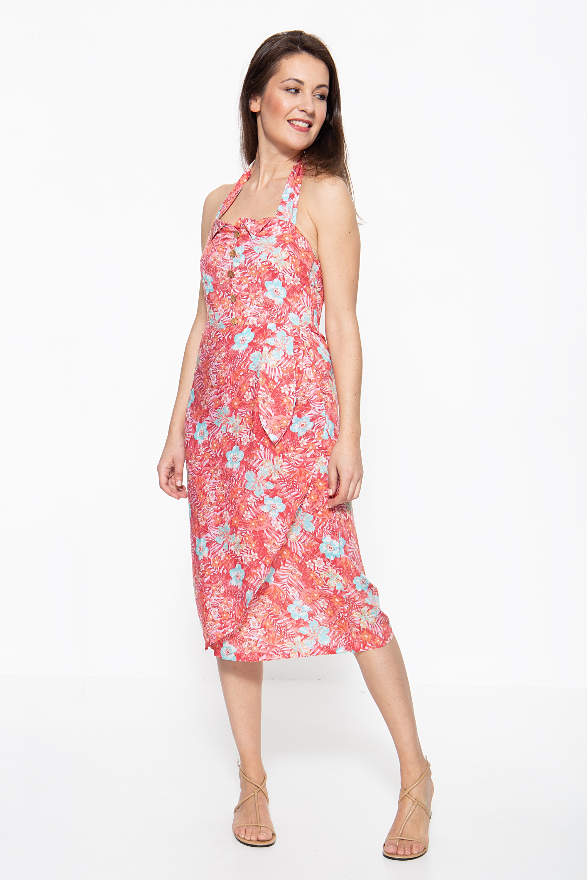 Queen Kerosin Sommerkleid mit tropischem Muster XS